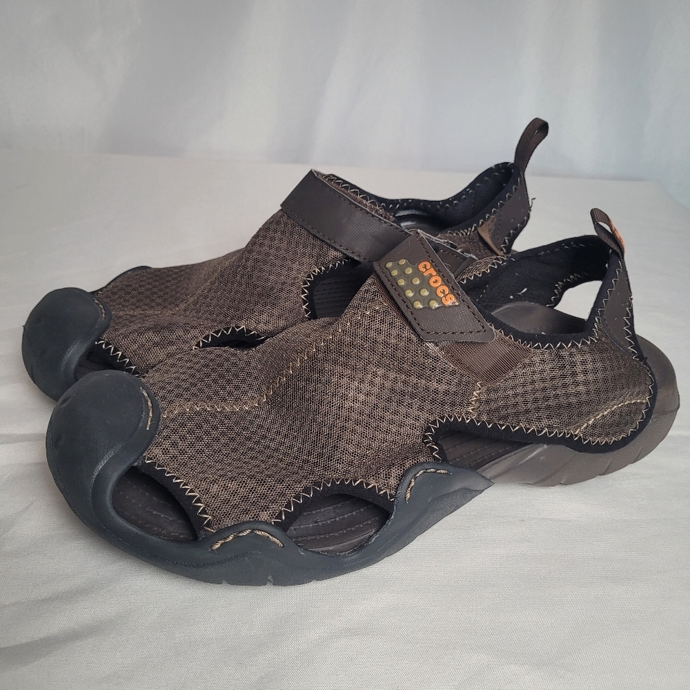 Crocs Men's Size 13 Brown Swiftwater Mesh Deck Slip On Sandals